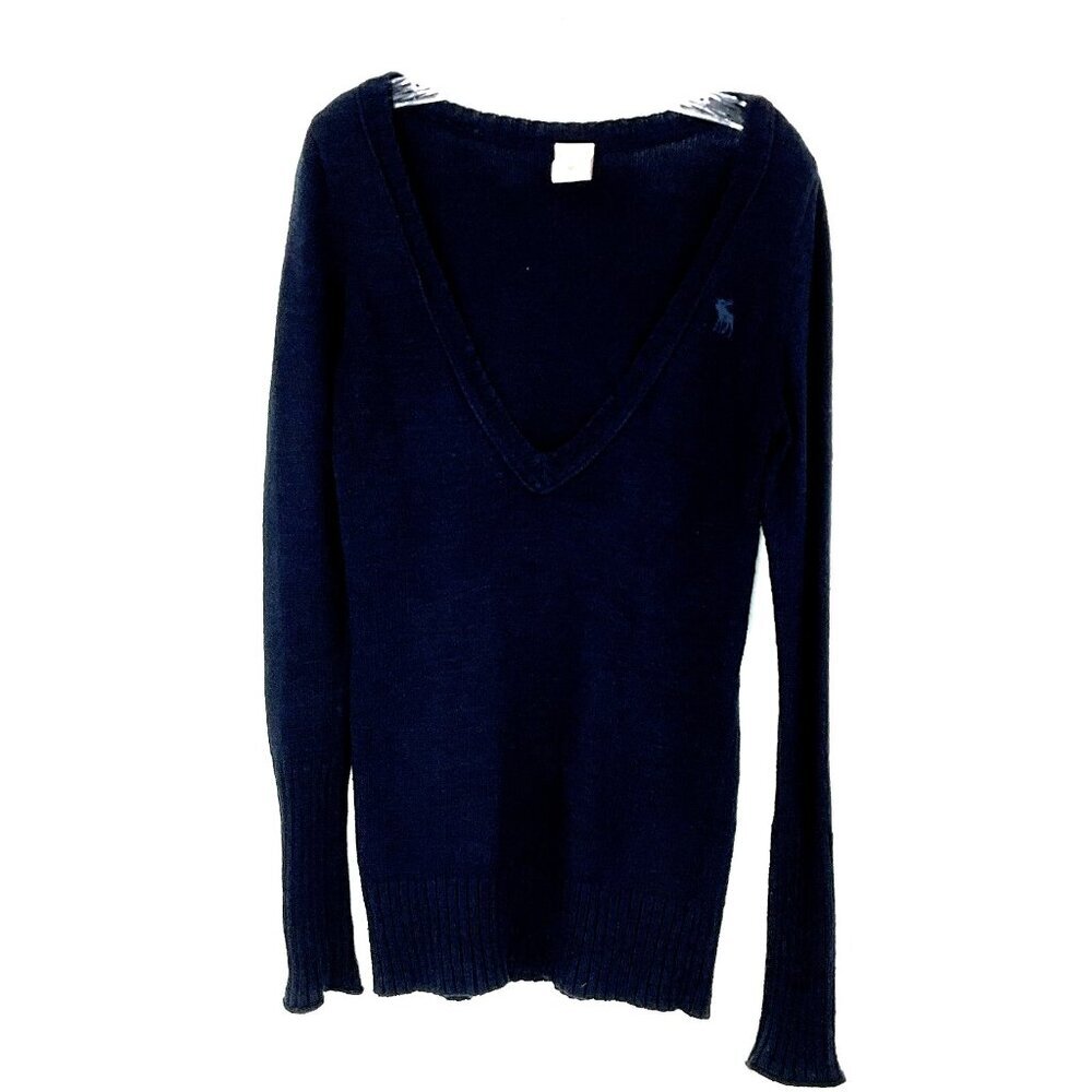 Abercrombie & Fitch Sweater Women Medium Navy V-Neck 100% Cotton Pullover